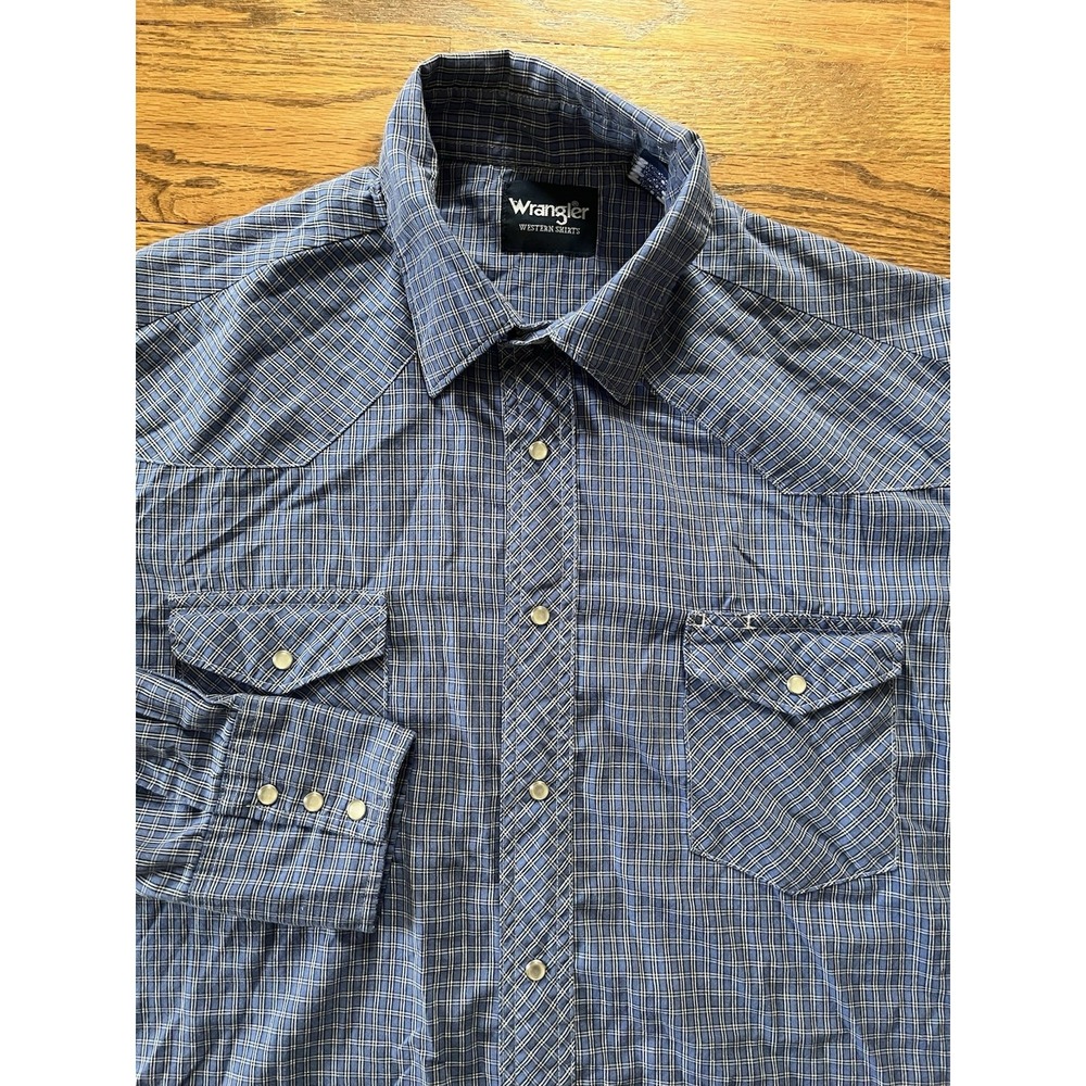 Vintage Wrangler Western Pearl Snap Long Sleeve Stripe blue Shirt Mens 1X